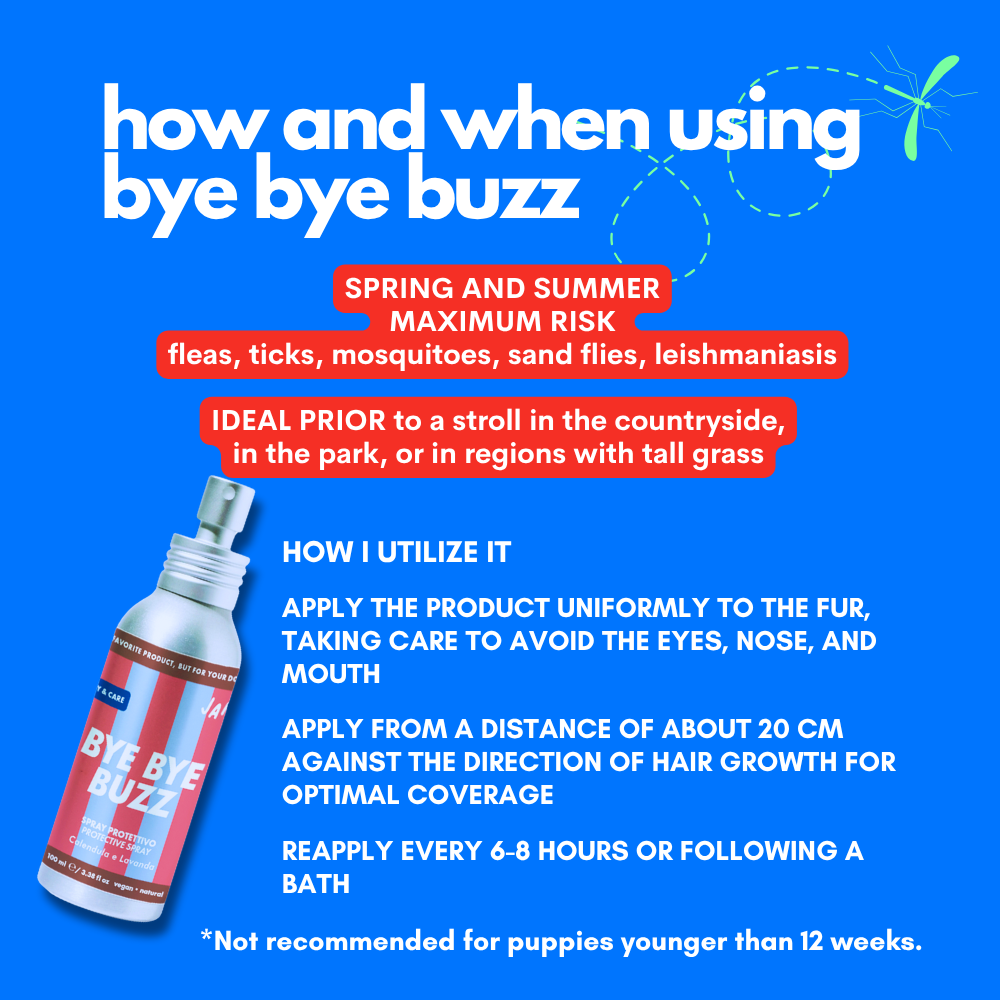 Spray Repellente Protettivo Bye Bye Buzz per Cani, 94% Naturale